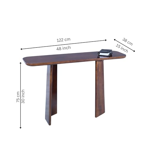 Image of Gharaana Vianaar Wooden Console Table for Living Room | 100% Solid Mango Wood | Walnut Finish | Entryway, Hallway & Living Room Furniture (48x13x30)