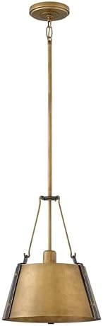 Hinkley Cartwright Small Single Light Drum Pendant - Adjustable Height, Bold Rivets - Rustic Brass with Oil Rubbed Bronze Accents