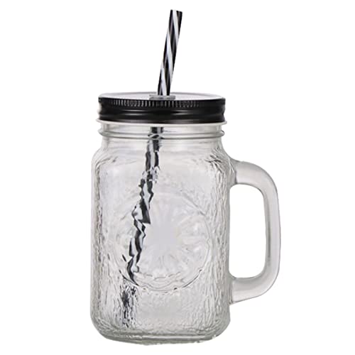 Hwagui - Cute Clear Glass Cups With Lid And Straw For Iced Coffee Cup, Tumbler Cup, Reusable Cup, Glass Drinking Jars For Iced Tea And Coffee, Clear Drinking Jar 500ml/17.0oz
