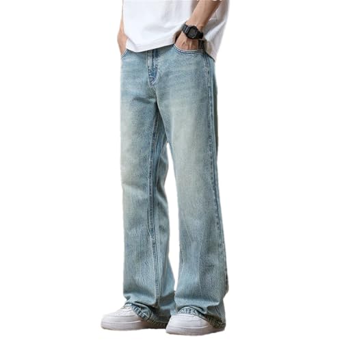 Mens Spring Bootcut Denim Pants Loose Streetwear Light Blue Flared Jeans