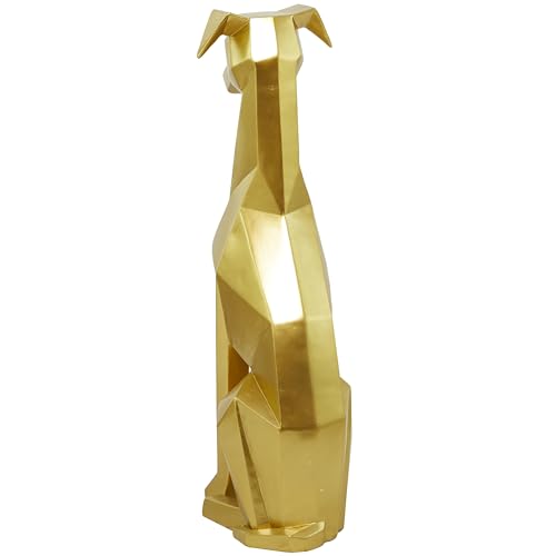 Estatua decorativa de perro poliresina 9" x 11" x 30" oro miniatura 3