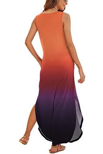 Image of Hount Women's Casual Summer Sleeveless Dress Loose Split Maxi Dresses with Pockets