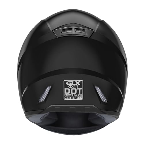 GLX GX11 Compact Motorcycle Helmet - Black, X-Large - Full Face w/ Tinted Visor, DOT Approved - Thumbnail 4