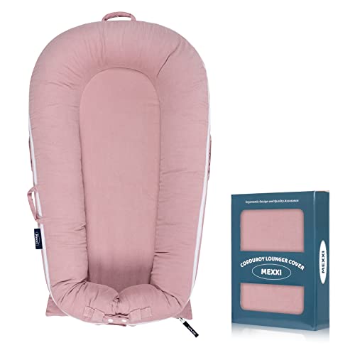 Image of Corduroy Lounger Cover for Dockatot Deluxe+ Docks | MEXXI Breathable Cotton Baby Lounger Extra Cover | Hypoallergenic Baby Nest Replacement Cover (Cover Only) (Corduroy, Flamingo)