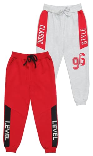 Image of Clothe Funn Boys Regular Track Pant Loop Knit Fabric, Red & Ecru Mel (Pack of 2), 9-10 Years