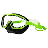 Kinder-Schwimmbrille mit großem Rahmen, mit Nasenabdeckung und Ohrstöpseln für Jugendliche (5–15), kein Auslaufen, Anti-Beschlag, 180° klare Sicht (Grün/Schwarz)