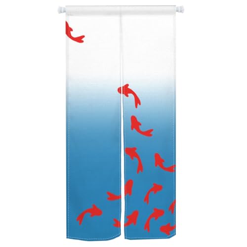 Qinunipoto 暖簾 赤い色 魚 のれん シンプル風 幅72cm丈150cm インテリア 出入り口 目隠し おしゃれ すだれ 遮光 部屋 間仕切りカーテン 門カーテン ポリエステル製 オーダー可 簡単取付 四季兼用