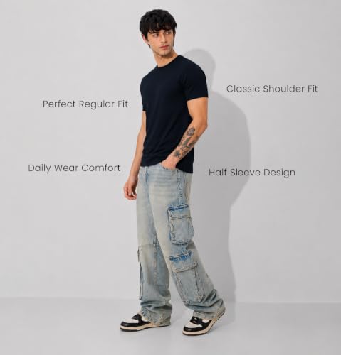Image of Sleepynuts Men's Everyday Wear Crew Neck Regular Fit T-Shirt | Half Sleeve Solid Plain Casual T-Shirt for Men | Soft Breathable Fabric |