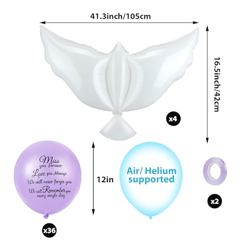 Image of Skylety 36 Pcs Memorial Balloons to Release with Dove Balloon,Light Purple | Helium, Remembrance for Heavenly Birthday, Memorial Services, Release in Sky Ceremony, Forever in Hearts Messages