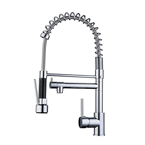 Kitchen Sink Faucet - Chrome Polished Brass Kitchen Faucets with Pull Down Sprayer and Add-on Spout,360 Degree Swivel