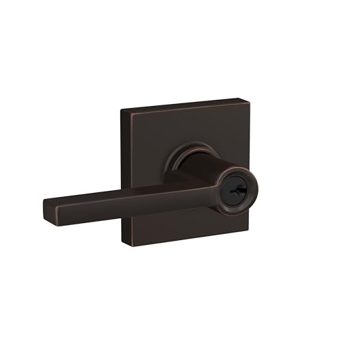 Image of SCHLAGE Latitude Keyed Entry Door Handle, Reversible, Aged Bronze | Keyed entry lever door handle with turn-button lock, Easy to install, Certified security & durability, Universal fit, 2 keys