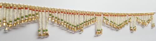 Image of Premium Pearl Beads Toran for Door | Golden Designer Bandarwal with Bells | 4 Feet Length | Traditional Door Hanging for Diwali, Wedding, Griha Pravesh & Pooja Decor