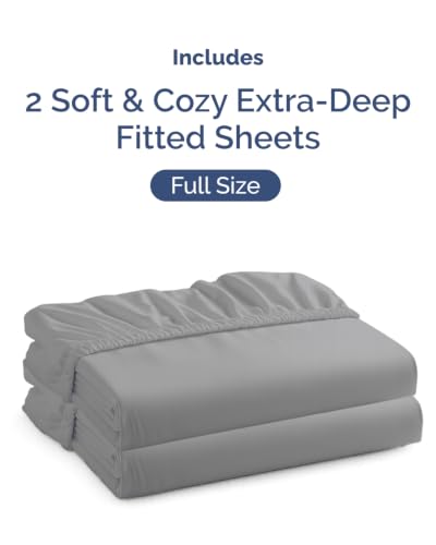 Image of CGK Linens 2 Pack Extra Deep Full Fitted Sheets - Steel Blue