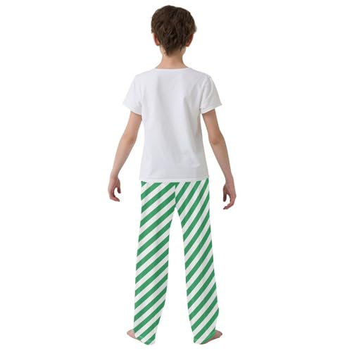 ZZKKO Green Diagonal Stripes Boys Pants for Kids Jogger Pants with Pockets S-XL3