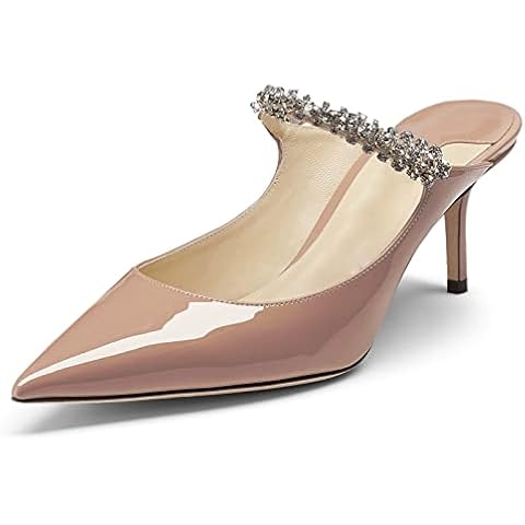 MIRAAZZURRA Women Heeled Mules Rhinestone Strappy Pointed Toe Mules Stiletto High Heels Slip On Bridal Sandals for Women, Nude 6.5cm, 6.5 UK Cover