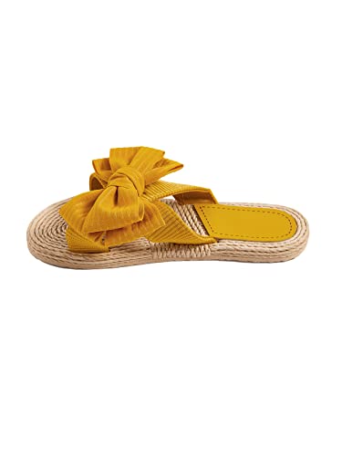 Wdirara Women's Bow Decor Flat Slide Sandals Bohemian Slip On Open Toe Sandals Mustard Yellow Cn39 #TOP24
