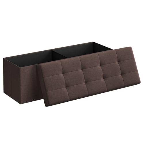 Image of SONGMICS MAZIE Collection - 43 Inches Folding Storage Ottoman Bench, Ottoman Foot Rest, End of Bed Bench, Storage Chest, Load 660 lb, for Living Room, Bedroom, Entryway, Brown ULSF77BR
