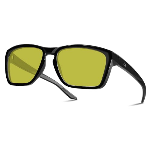 Image of BNUS Polarized Corning Glass Lens Fishing Sunglasses Men Yellow Low Light | 30% VLT High-Contrast Amber Yellow Lens, Brightens Low Light, for Dawn Dusk Cloudy Days, Color-Friendly