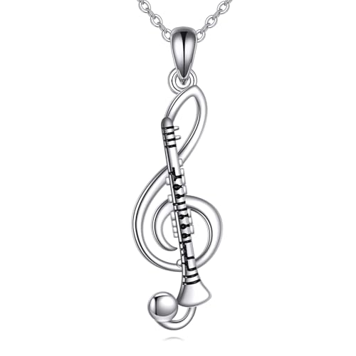URONE Instrument Necklace 925 Sterling Silver French Horn/Harp/Violin/Drum/Trumpet Pendant Music Instrument Jewelry Gifts For Women