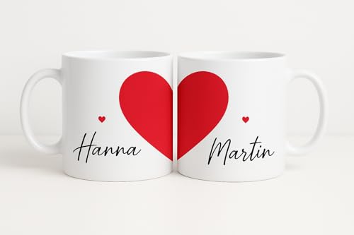 Tassen 2er Set personalisierten Tassen mit Namen, Herz-Motiv;...