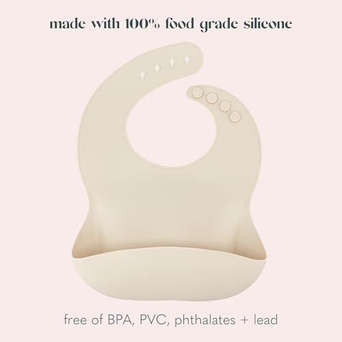 AVA + OLIVER Waterproof Silicone Bib Set with Adjustable Neck Closure - Durable Silicone Bibs for Babies - Set of 2