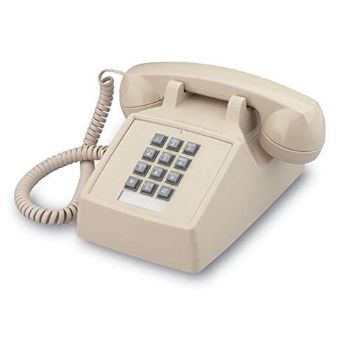 Single Line Classic 2500 Analog Desk Phone with Volume Control, Works on PBX, Handset and Line Cord, 2 Ports, Beige/Ash
