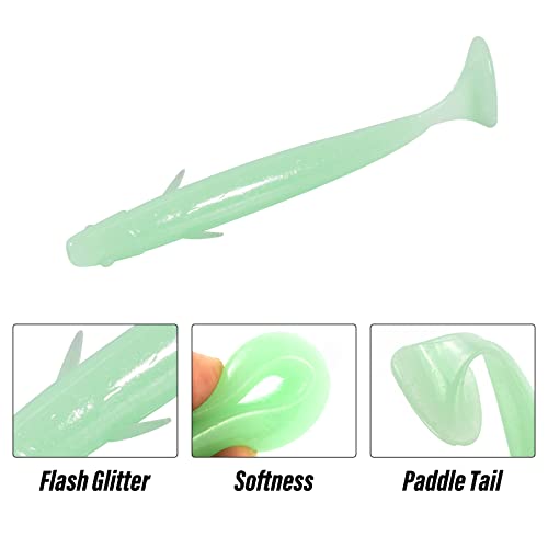 Yoshikawa 8 Pack Paddle Tail Swimbaits Lures, Soft Plastic Bass Bait Drop Shot Bait, 4 Inches, Minnow Shad Bait Texas Rig Freshwater Fishing Lures, Chartreuse #TOP1