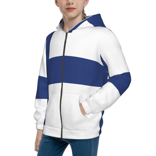 Finnish flag Print Girls Athletic Zip Up Hoodies,Sweatshirts with Pockets Long Sleeve Hooded Jackets, for 7-18 Y