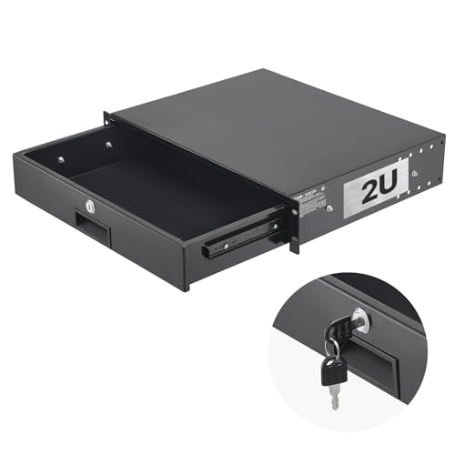 VEVOR Cajón para Montaje en Rack de 2U, Carga de 22,68 kg, Cajón Deslizante con Cerradura y Orificios para Gestión de Cables, para Rack o Gabinete de AV para Servidores de Equipos de Red de 48,26 cm