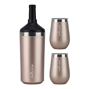 Reduce Wine Cooler Set, Cotton – Stainless Steel Wine Bottle Cooler Set with 12oz Insulated Wine Tumblers – Keep Wine at…