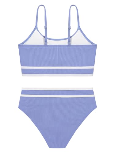 Image of Girls 2 Piece Swimsuit Ribbed Bathing Suits Color Block Adjustable Strap Bikini Set for Teens Girls Swim Suit