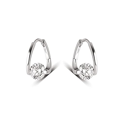 Round CZ Huggie Hoop Earrings for Women Girls 925 Sterling Silver Hypoallergenic Circle Cubic Zirconia Small Hoops Cartilage Fashion Dainty Birthday Wedding Jewelry Gifts for Her