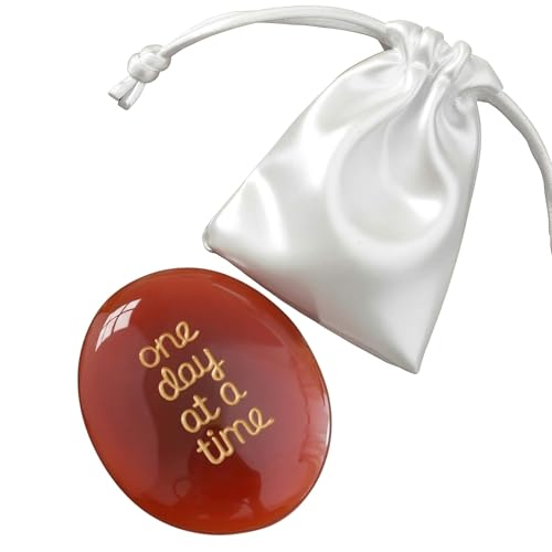 Worry Stone Healing Crystal for Anxiety & Stress Relief – Calming Inspirational Pocket Stone for Encouragement, Mindfulness & Sobriety Recovery, Emotional Support Gift, One Day at a Time