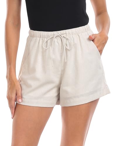 HDE Women's Linen Blend Drawstring Shorts High Waisted 4" Inseam