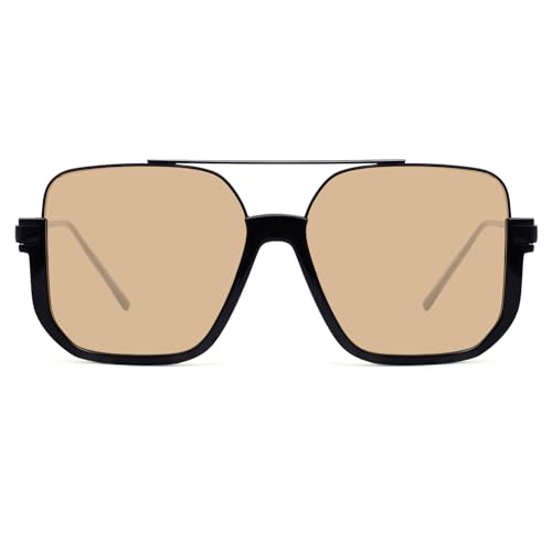 Tskestvy Unisex Retro Square Aviator Sunglasses for Women Men Oversized Trendy Fashion 70s Tinted Shades