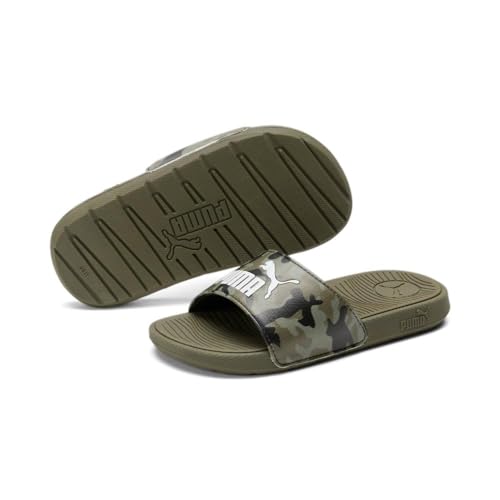 PUMA Puma Cool Cat Sandal Slides Sandal Slides, Dark Olive Olive White, 5 US Unisex Big Kid