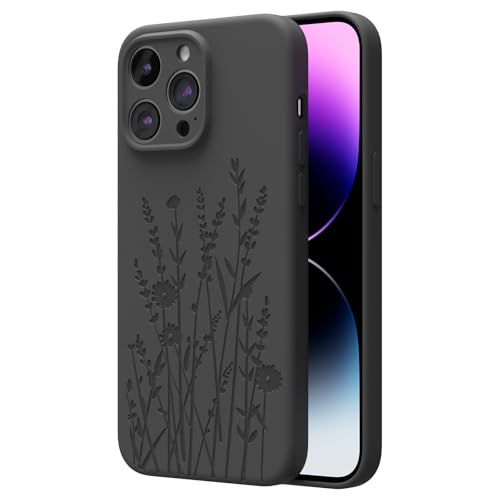 OAOA Engraved for iPhone 14 Pro Max Case, Black Flower - image 1