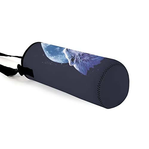 NETILGEN Wolf Bottle Sleeve Pouch for Boys Neoprene Pouch Water Bottle Holder Bag for Walking Cycling Gym Kids School Bottle Carrier Bag Moon Wolf Blue - Image 2