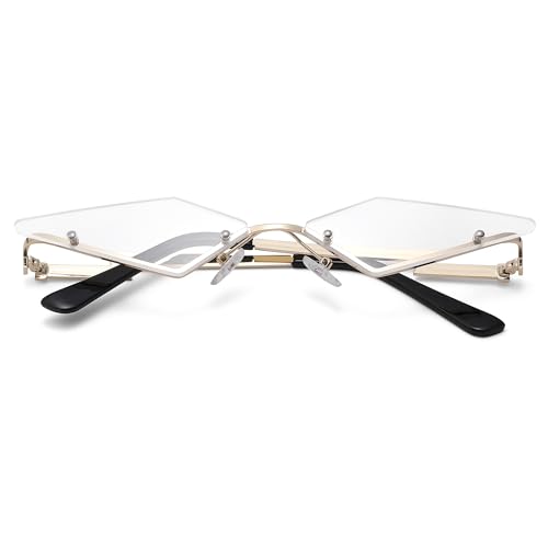 Rimless Lozenge Rave Sunglasses for Women Men Fashion Polygon Sun Glasses Metal Frame Party Halloween Shades3