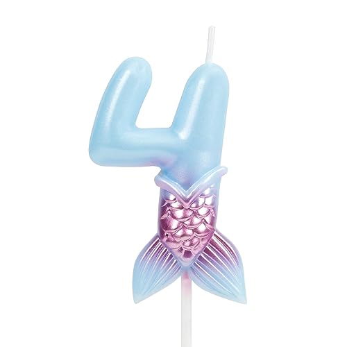 Yiran Blue Mermaid Birthday Candles for Cake with Mermaid Tail, Number 4 Candles, Blue Birthday Candles, Happy Birthday Candle, Cake Candles Cake Topper Decorations for Girls Mermaid Birthday Party