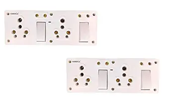 CANDLE 2 SWITCH 4 SOCKET 1 INDICATOR 20 Amp. SS COMBINED WITH BOX One Way Electrical Switch board (Pack of 2 pieces)
