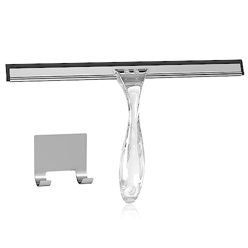 Image of AmazerBath Squeegee for Shower Glass Door, Shower Squeegee for Glass Doors - All-Purpose Squeegee with Hook for Shower Doors, Windows, Mirrors, Tiles and Car Glass, 12 Inches - Clear