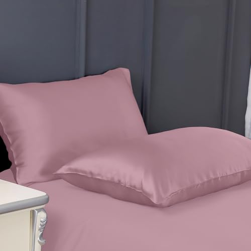 Image of 300 TC Art Silk Satin Pillow Cover Set | Durable Satin Pillow Cover with Envelope Closure | Luxury Satin Pillow Covers | Cozy Satin Pillow Covers (2, Rose)