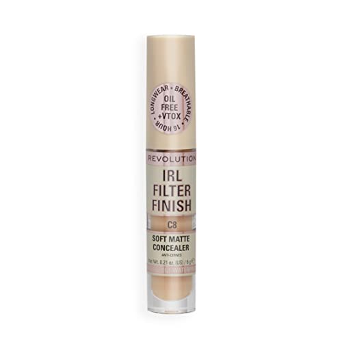 Revolution, IRL Filter Finish Concealer, Full Coverage, Oil-Free, Long-Lasting & Lightweight Formula, Infused with Hyaluronic Acid, Vegan & Cruelty-Free, C8, 0.21 oz
