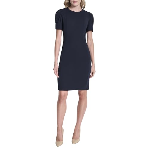 Image of DKNY Women's Short Puff Sleeve Knee Length Sheath Dress with Exposed Back Zipper