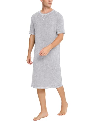 SWOMOG Men's Nightshirt Short Sleeve Nightgown Soft Loose Sleepwear Lightweight Nightwear Comfy Henley Sleep Shirt S-XXL4