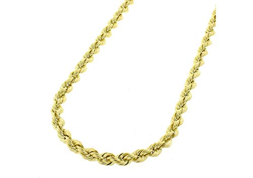 10K Gold 2MM 3MM 4MM Diamond Cut Rope Chain Necklace for Men and Women- Braided Twist Chain Necklace, 10K Gold Necklace, 10 Karat Gold Chain, Sizes 16-37