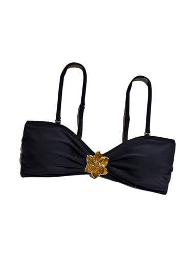 SOLY HUX Women's Bikini Top Metal Flower Spaghetti Strap Swim Tops Bathing Suit