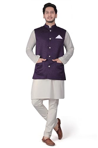 Image of XEPON Men's Jacquard Ethnic Wear Kurta Pajama With Stylish Long Jacket Set