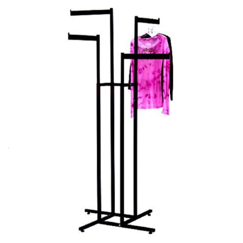 Only Garment Racks - Clothing Rack - Heavy Duty Textured Black Finish - 4 Way Clothes Rack, Adjustable Height Decorative Blade Straight Arms, Perfect for Retail Clothing Store Display